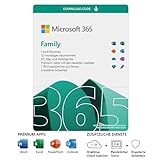Microsoft 365 Family | 6 Nutzer | Mehrere PCs/Macs, Tablets und mobile Geräte | 1 Jahresabonnement |Download Code