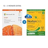 Microsoft 365 Single 12+3 Monate | 1 Nutzer | Mehrere PCs/Macs, Tablets und mobile Geräte | Download Code + NORTON 360 Standard | 1 Gerät | 15 Monate mit Automatischer Verlängerung| Download Code