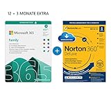 Microsoft 365 Family 12+3 Monate | 6 Nutzer | Mehrere PCs/Macs, Tablets & mobile Geräte | Download Code + NORTON 360 Deluxe | 5 Geräte |15 Monate mit Automatischer Verlängerung| Download Code